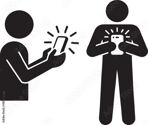 People using smartphones mobile technology concept with radiating glow effects