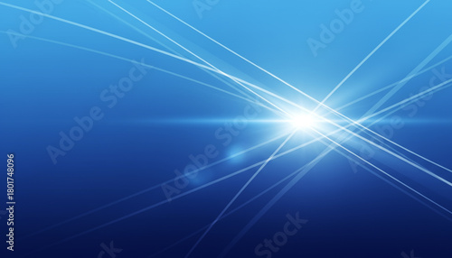 光と交差する線、青い背景