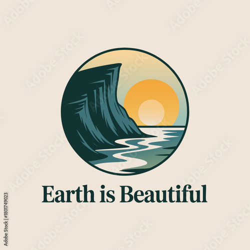 Stunning seascape with cliff and river in minimalist style