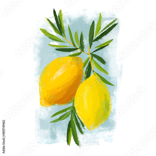 Fresh yellow lemons on a branch with green leaves, frozen in concept ice, symbolizing refreshing, cool, and citrus infused natural flavors, with a transparent background