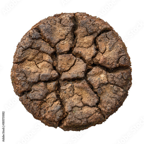 Cracked earth texture circle isolated on a transparent background