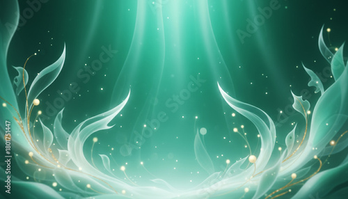 幻想的で神秘的な模様と光、緑色の背景