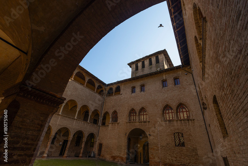 FONTANELLATO, ITALY, MARCH 20, 2025 - The Internal courtyard of the fortress of San Vitale in Fontanellato, Province of Parma, Emilia-Romagna, Italy