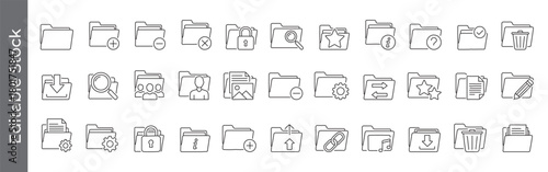 Mega collection of Folder and file management line icon set – editable outline symbols of document, search, lock, star, trash and upload