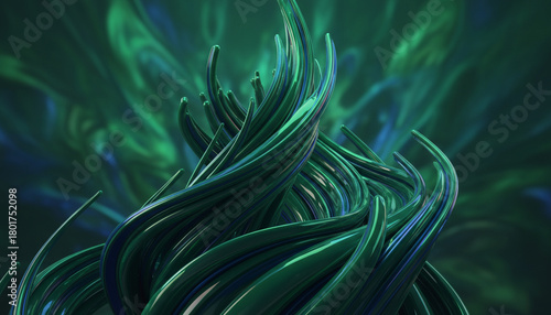 Fototapeta Naklejka Na Ścianę i Meble -  緑色のうねる立体的なテクスチャー、神秘的で抽象的な背景