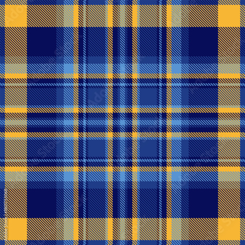 Classic tartan pattern in deep blue and gold hues. A versatile and timeless design, perfect for textiles, backgrounds, and creative projects needing a touch of tradition.