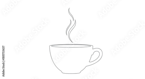 Simple hand drawn line art sketch of a steaming hot coffee cup on a white background