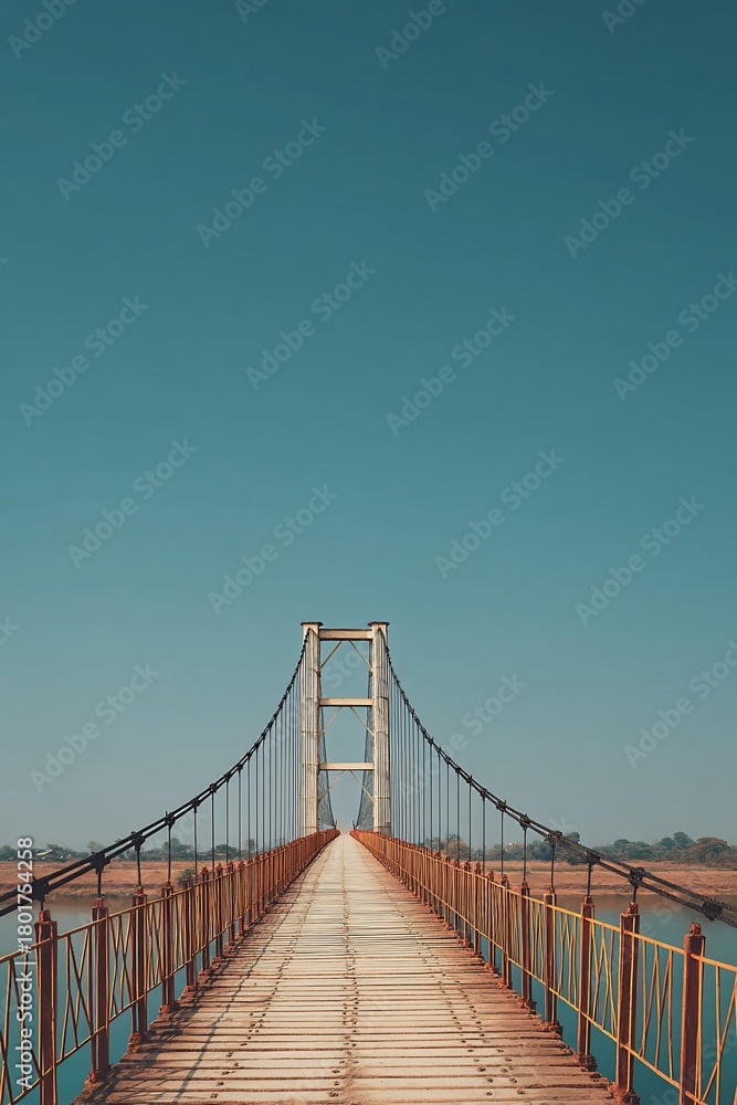 Fototapeta premium Impressive suspension bridge spanning over a tranquil body of water with clear high-resolution detail