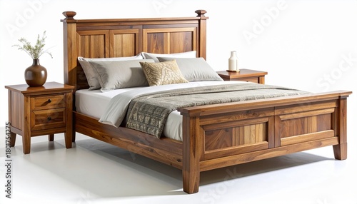 Elegant artisan timber bedframe showcasing polished surfaces, unique wood variations, and subtle handcrafted accents