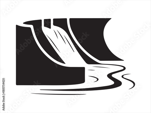Water Dam Silhouette, Dam Silhouette Vector – Water Spillway Hydropower Structure Illustration