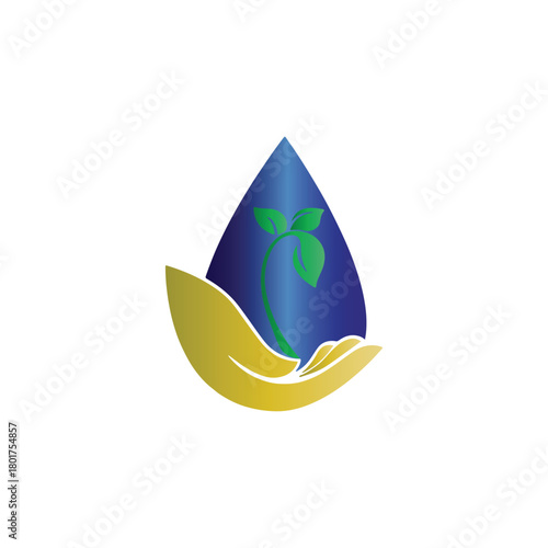 Hand Cradle with Water Droplet and Plant Symbolizing Eco-Friendliness