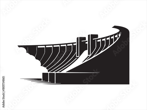 Water Dam Silhouette, Dam Silhouette Vector – Water Spillway Hydropower Structure Illustration