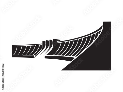 Water Dam Silhouette, Dam Silhouette Vector – Water Spillway Hydropower Structure Illustration