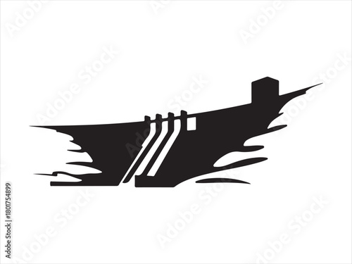Water Dam Silhouette, Dam Silhouette Vector – Water Spillway Hydropower Structure Illustration