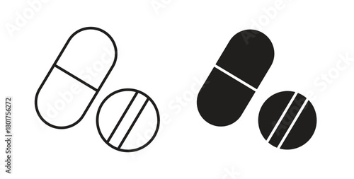 Pills icon line and filled style suitable for web and mobile application