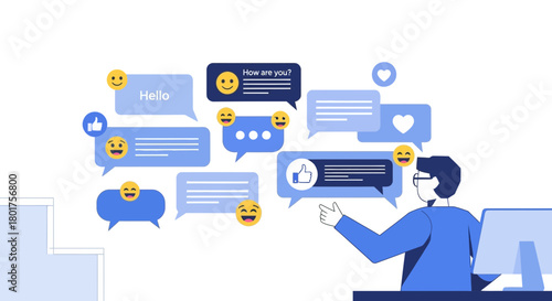 Conceptual illustration of online communication and social media engagement concept