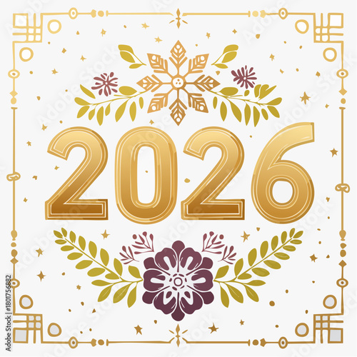 2026年ハッピーニューイヤー – モダンで華やかな新年のタイポグラフィーデザイン