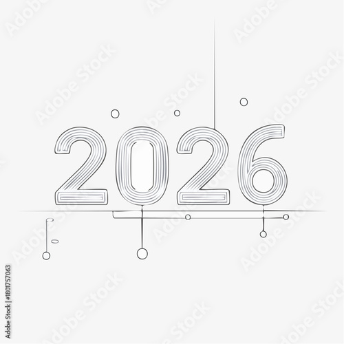 2026年ハッピーニューイヤー – モダンで華やかな新年のタイポグラフィーデザイン