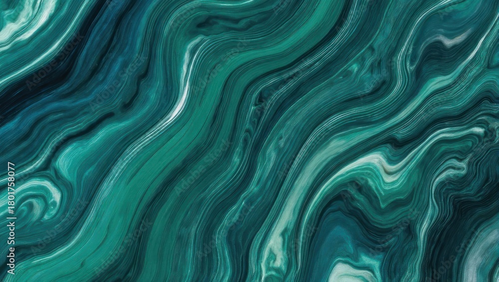 Fototapeta premium Abstract flowing liquid marble texture in green and teal.