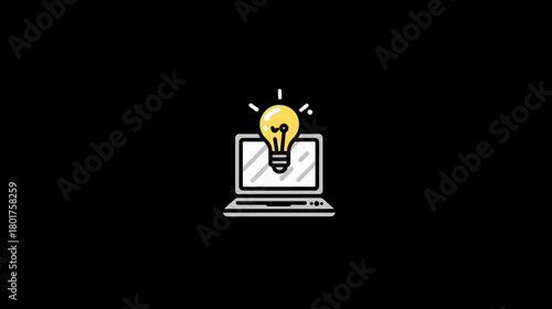 Creative Idea Concept: Laptop with Glowing Lightbulb Illustrating Innovation, Problem-Solving, Online Learning, and Digital Inspiration