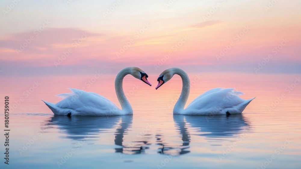 Fototapeta premium Swans in Love at Sunrise.