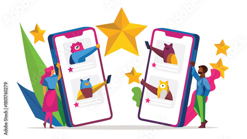 Charming cartoon animals enthusiastically sharing their positive product reviews and recommendations showcasing a delightful and engaging customer feedback experience