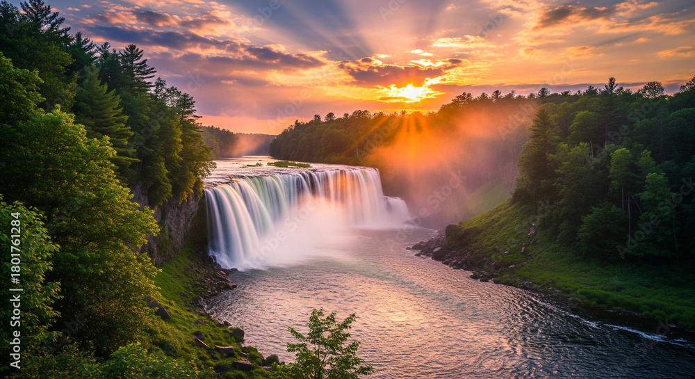 Fototapeta premium waterfall at sunset