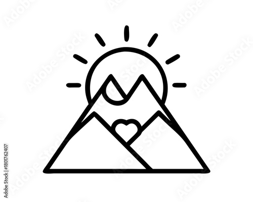 Quadro su tela Mountain peaks with heart shape and sun