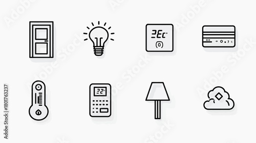 Minimalist Smart Home Line Icons Set for Automation, Security, Climate Control, Lighting, and Internet of Things Technology