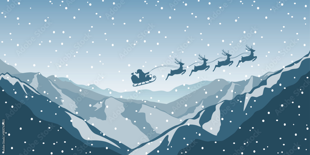 Naklejka premium christmas banner santa claus in a sleigh with reindeer vector illustration