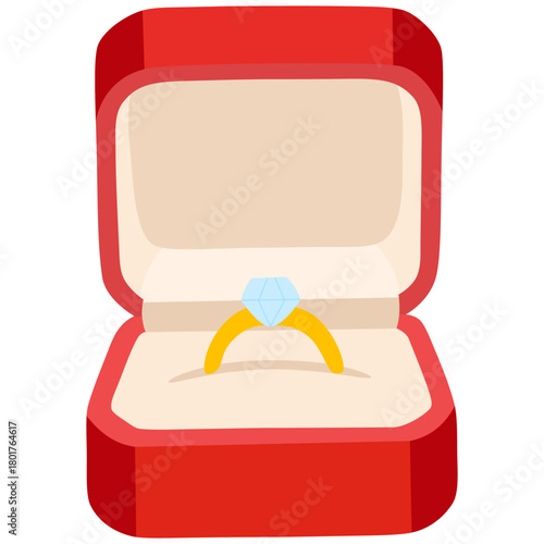 Valentine's day vector retro cartoon concept. Love proposal marriage concept, cute valentine gifts. Engagement ring in cute red gift box. Perfect for illustrating love, commitment, and marriage
