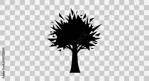 Abstract silhouette of a jagged tree against a transparent background
