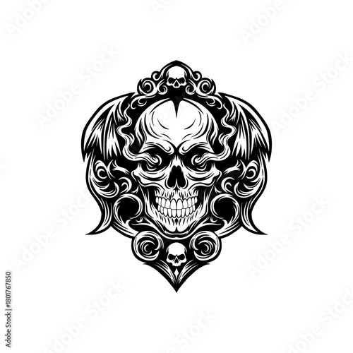skull illustration logo with ornaments