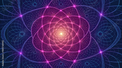 Abstract fractal pattern with glowing pink geometric shapes