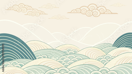 Abstract Japanese Waves Pattern in a Scenic Landscape