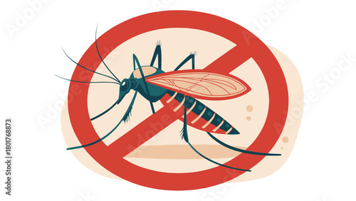 Aedes Mosquito Inside of a Red Stop Sign Illustration