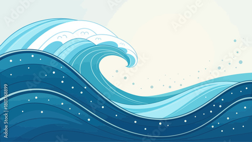 Abstract Wave Illustration with Blue Tones and Fluid Lines
