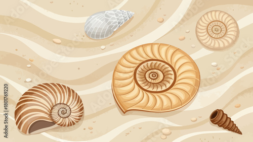 Cartoon Seashells on Beach Sand with Simple Wavy Textures