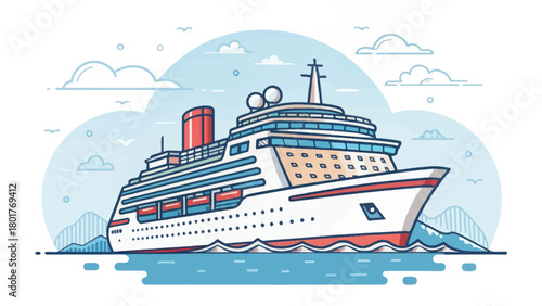 Cruise ship sailing on the sea with bright blue sky