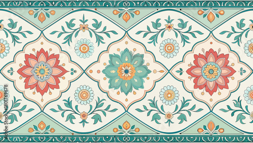 Decorative Peranakan Tile Wallpaper With Floral Pattern Design