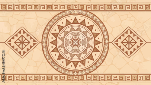 Geometric Inca Pattern Design Featuring a Circular Artwork