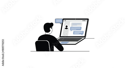 Person working on a laptop computer with a chat interface displayed on the screen