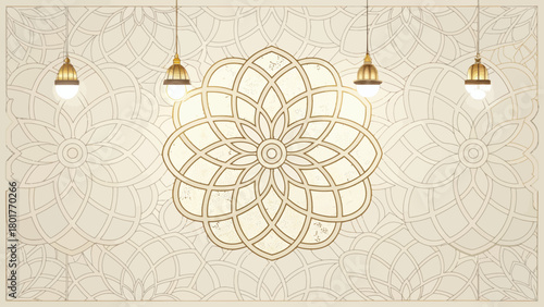 Golden Floral Pattern with Two Hanging Decorative Lamps