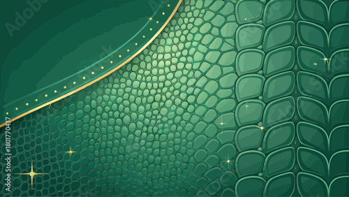 Green Crocodile Skin Texture Wallpaper with Elegant Golden Details