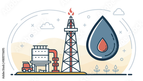 Illustration of Oil Rig Extracting Energy Resources