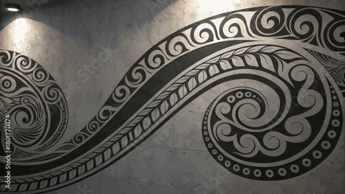 Maori Tribal Tattoo Design on a Metallic Texture Background