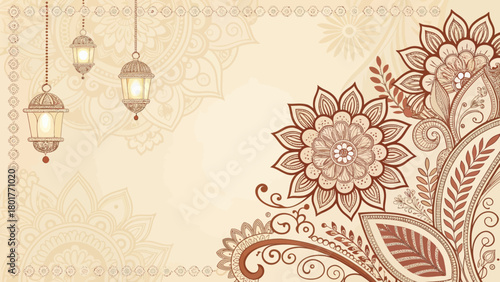 Mehndi Floral Pattern Design on a Beige Background