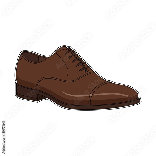A brown leather dress shoe is shown with laces and a polished finish.