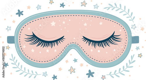 Dreamy sleep mask illustration with moon and stars for restful nights, perfect for relaxation, spa promotions, and bedtime stories with cozy comfort
