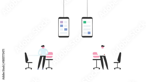 Modern flat design illustration of diverse users actively testing and providing feedback on a new mobile application interface on their smartphones
